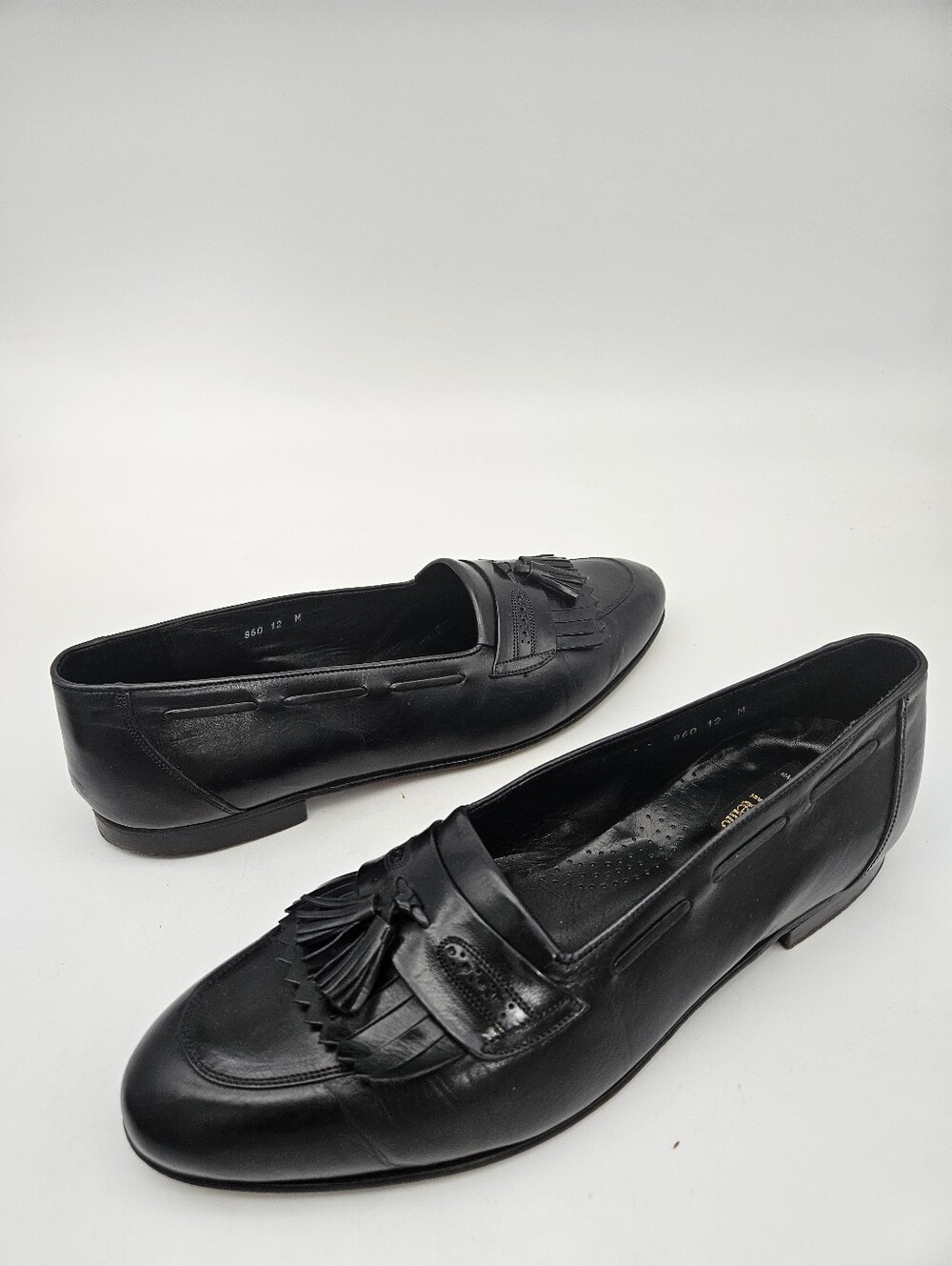 San Remo Black Leather Croc Kilte Tassel Dress Loafers Men Sz 12M Made in Italy